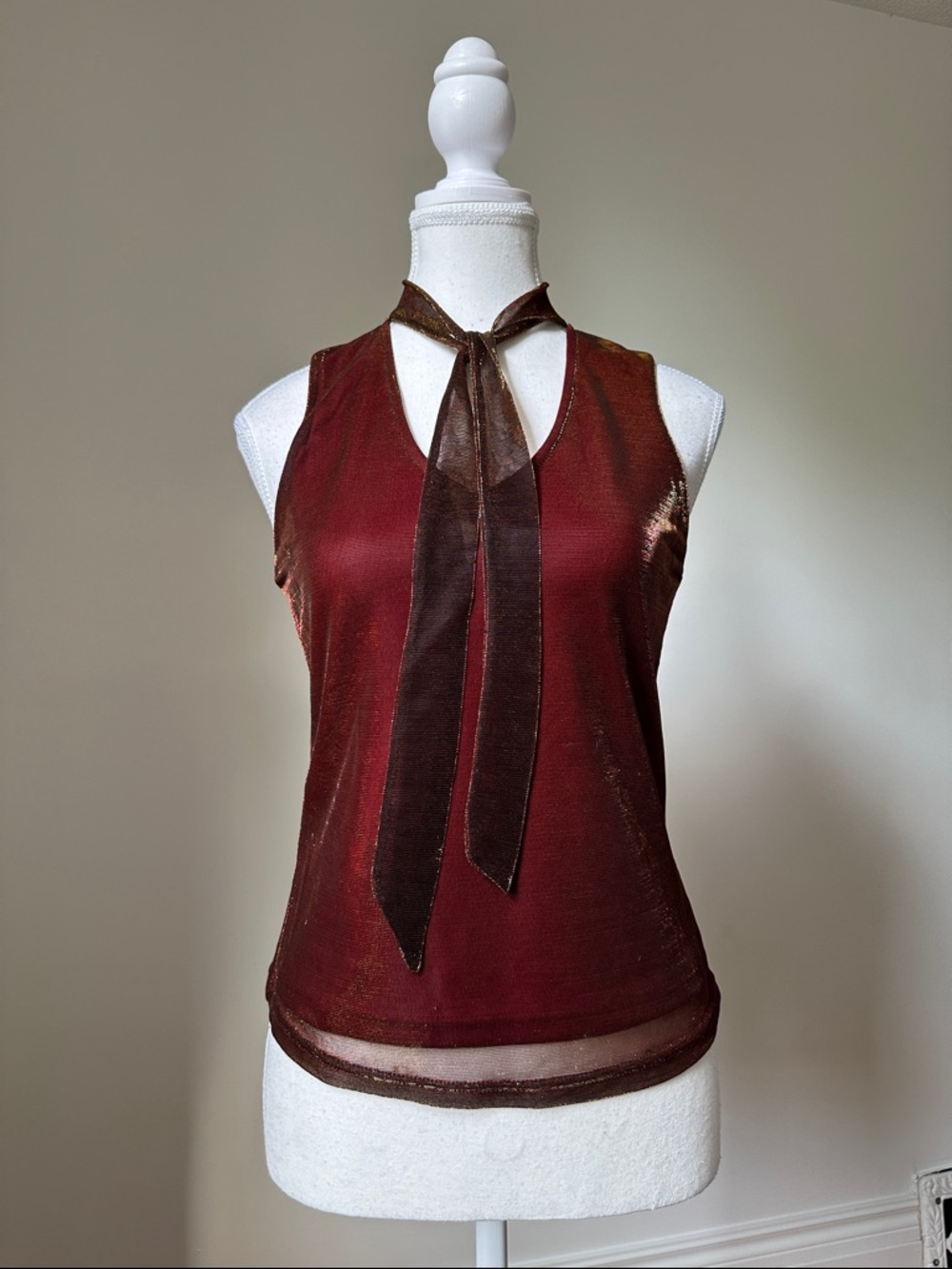 ACCOMPLICE Vintage Red Shimmer Pussybow Preppy Romantic Whimsygoth Tank Top Sz 9